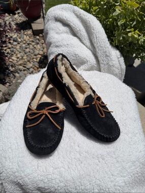 UGG Black and Brown Women's Suede Slip-On Slippers